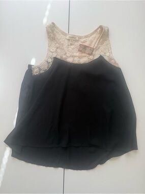 Monteau Black Tank Top with Cream Lace Yoke